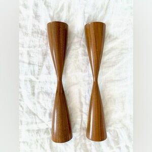 Vintage Midcentury Modern Wood Candle Holders, Hand Turned, Danish Style